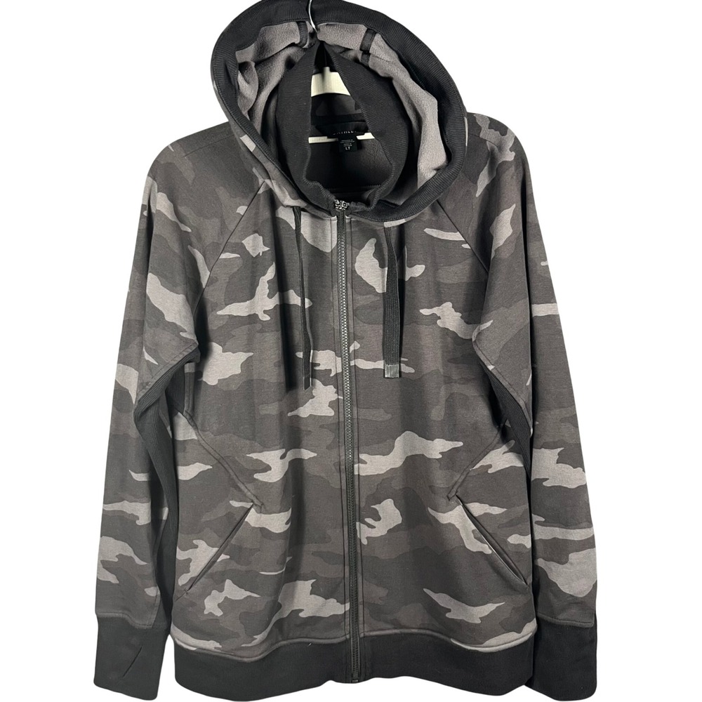 Athleta Full Zip Hoodie Womens LT Gray Camo Double Hood Thumbholes Activewear